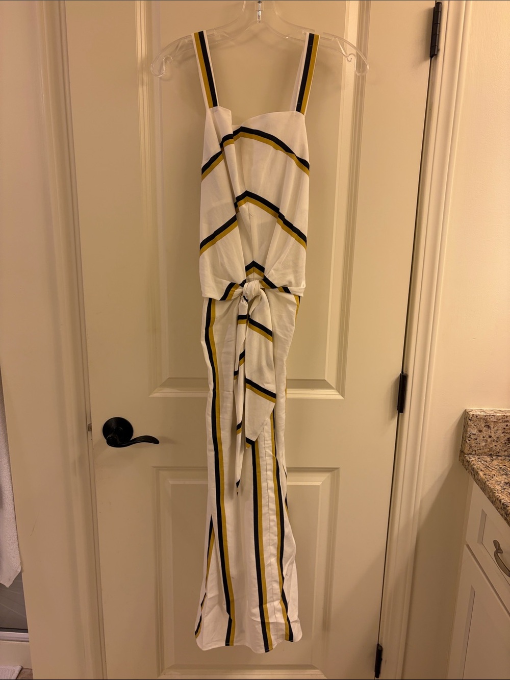 Striped White Maxi Dress with Front Knot